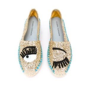 Chiara Ferragni Gold and Blue Espadrilles